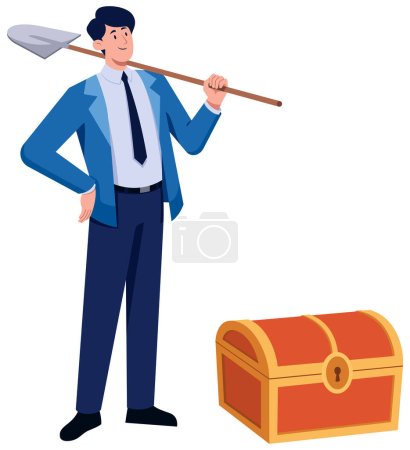 Illustration for Flat design illustration of businessman who just dug out a buried treasure. - Royalty Free Image