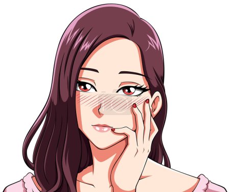 Anime-Stil Porträt eines brünetten Mädchens verliebt, mit einem verträumten Blick.