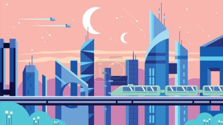 Ilustración de Concepto de diseño plano ilustración de ciudad futurista. - Imagen libre de derechos