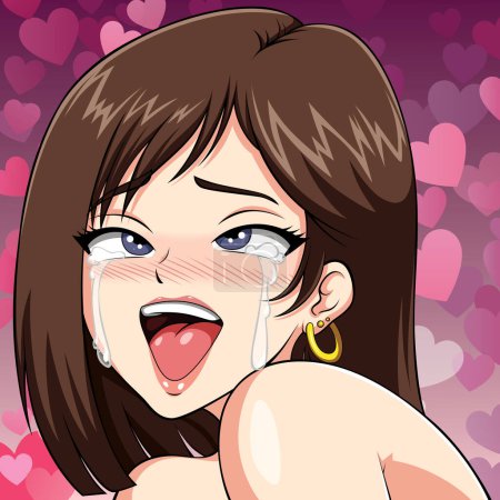 Illustration for Anime style portrait of girl crying tears of joy. - Royalty Free Image