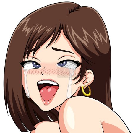 Illustration for Anime style portrait of girl crying tears of joy on white background. - Royalty Free Image