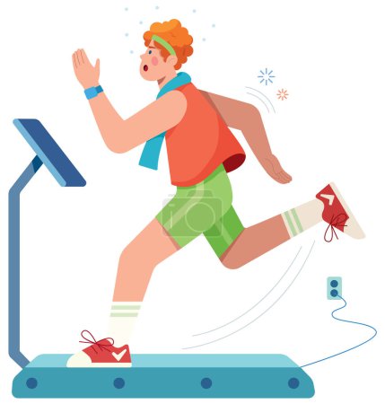 Illustration for Flat design illustration of man running on treadmill and isolated on white background. - Royalty Free Image