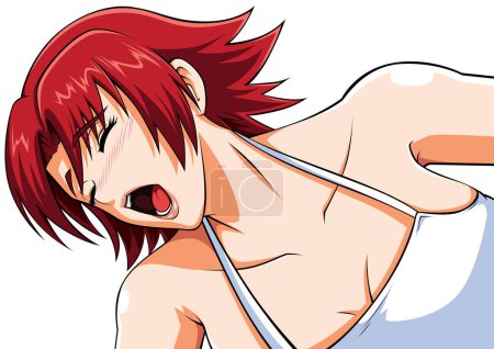 Illustration for Anime style portrait of young woman shouting in ecstasy. - Royalty Free Image
