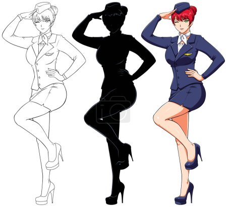 Illustration for Pretty air hostess in anime style, isolated on white background. - Royalty Free Image