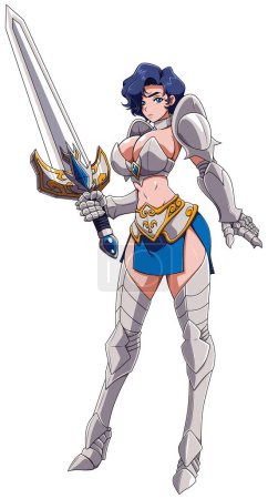Téléchargez les illustrations : Joli personnage de chevalier féminin dans le style anime, isolé sur fond blanc. - en licence libre de droit