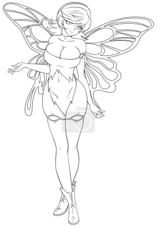 Illustration for Anime style illustration of pretty fantasy fairy on white background. - Royalty Free Image