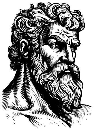 Ilustración de Retrato estilo linograbado de un personaje masculino popular de la antigua Grecia o Roma. - Imagen libre de derechos