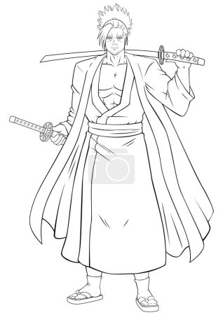 Illustration for Anime style illustration of strong samurai on white background. - Royalty Free Image