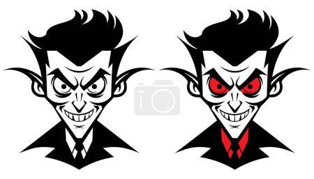 Téléchargez les illustrations : Dessin animé portrait de vampire maléfique souriant sur fond blanc. - en licence libre de droit