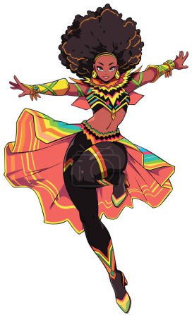 Illustration for Anime style illustration of black African female superhero flying on white background. - Royalty Free Image