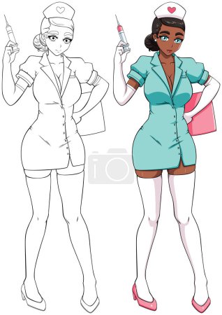 Illustration for Illustration of a sexy black nurse in anime style. - Royalty Free Image