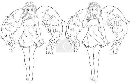 Illustration for Anime style illustration of beautiful girl angel line art. - Royalty Free Image