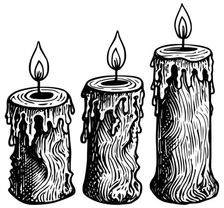 Ilustración de Linograbado ilustración de tres velas encendidas. - Imagen libre de derechos