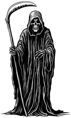 Illustration for Woodcut style illustration of the Grim Reaper on white background. - Royalty Free Image