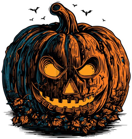 Ilustración de Ilustración de la espeluznante linterna de calabaza de Halloween sobre fondo blanco. - Imagen libre de derechos