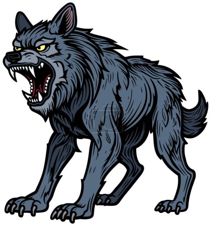 Illustration for Illustration of fierce grey wolf, ready to attack. - Royalty Free Image
