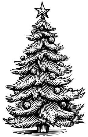 Illustration for Woodcut style illustration of decorated Christmas tree. - Royalty Free Image