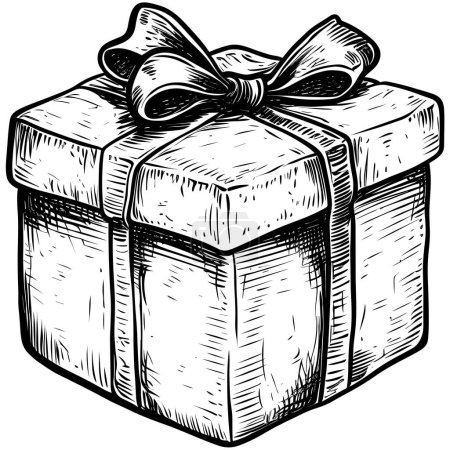 Illustration for Linocut style illustration of gift box isolated on white background. - Royalty Free Image