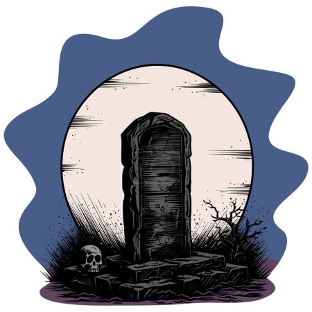 Illustration for Illustration of creepy tombstone at night, isolated on white background. - Royalty Free Image