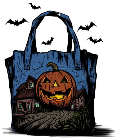 Illustration for Illustration of spooky trick or treat bag on white background. - Royalty Free Image