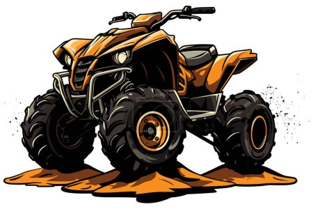 Téléchargez les illustrations : Illustration vibrante du véhicule tout-terrain orange sur sable, posé sur fond blanc, prêt pour des aventures difficiles. - en licence libre de droit