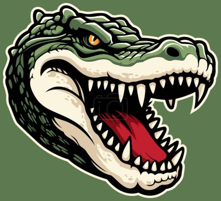 Téléchargez les illustrations : Mascotte d'illustration de la tête de crocodile féroce montrant des dents acérées. - en licence libre de droit