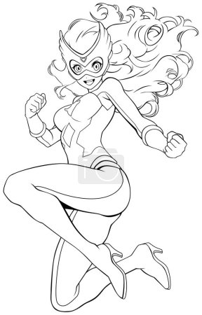 Téléchargez les illustrations : Illustration d'art de ligne de style Anime de super héroïne volant. - en licence libre de droit