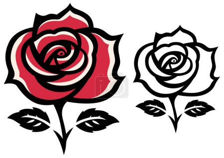 Ilustración de Rosa estilizada en vivos tonos rojos y negros, presentando una mezcla de curvas orgánicas y estética digital. - Imagen libre de derechos