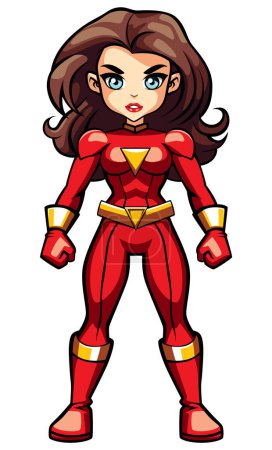 Illustration for Female superhero in red costume with confident pose, vibrant and animated style. - Royalty Free Image