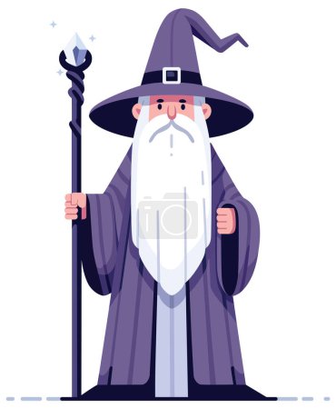 Illustration for Flat style illustration of an old wizard isolated on white background. - Royalty Free Image