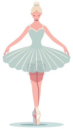 Téléchargez les illustrations : Illustration de style plat d'une ballerine posée sur la pointe des pieds dans une pose de danse, isolée sur fond blanc. - en licence libre de droit