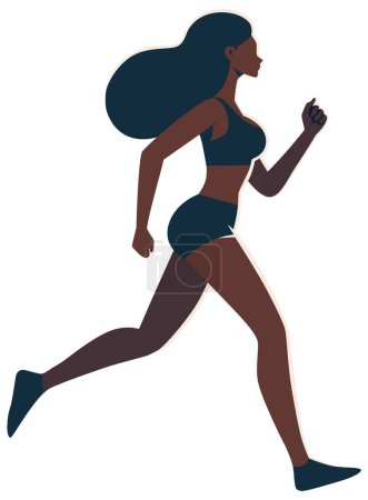 Téléchargez les illustrations : Illustration de style plat d'une joggeuse africaine exécutant isolée sur fond blanc, représentant un mode de vie sain. - en licence libre de droit