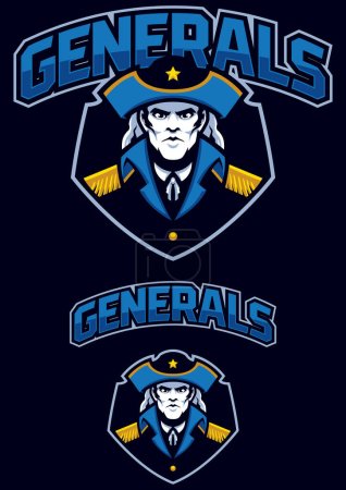 Ilustración de Ilustración estilo mascota de un general militar para el equipo deportivo de los generales, presentado en un fondo oscuro. - Imagen libre de derechos