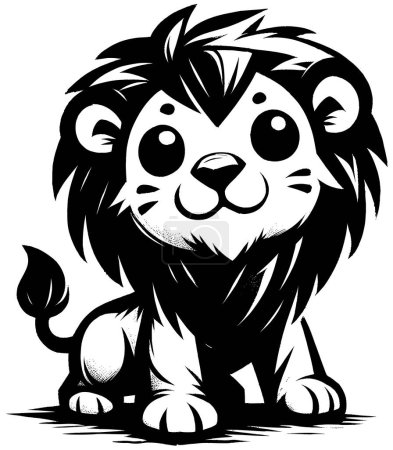 Illustration for Woodcut style illustration of cute little lion on white background. - Royalty Free Image