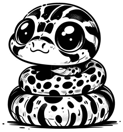 Téléchargez les illustrations : Illustration de style Woodcut de python bébé mignon sur fond blanc. - en licence libre de droit