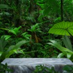 marble base for product presentation in the tropical forest