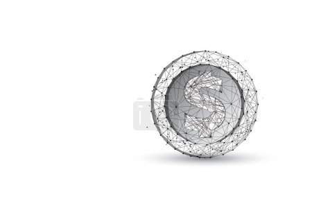 Illustration for Abstract coin with dollar sign made of black and white lines and dots isolated on white background. Money, finance, income conceptual vector illustration. - Royalty Free Image