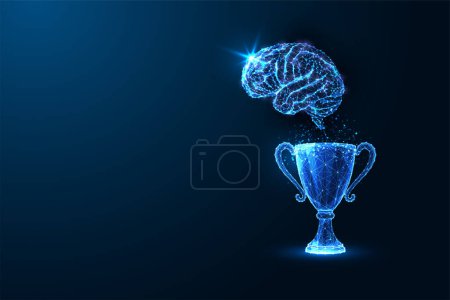 Mind Triumph, fusion of brain and winning cup symbolizes cognitive victory, intelligence elevation, and the conquest of thoughtful success. Mental prowess, synaptic achievement futuristic concept