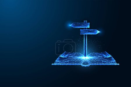 Decision-making, exploration, and divergent paths in education and career. Futuristic concept in glowing polygonal style on dark blue background. Modern abstract connection design vector illustration.