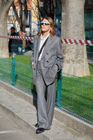 Photo for MILAN, ITALY - JANUARY 14, 2023: Anna dello Russo before Emporio Armani fashion show, Milan Fashion Week street style - Royalty Free Image