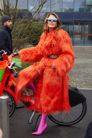 Photo for MILAN, ITALY - JANUARY 15, 2023: Anna Dello Russo before Etro fashion show, Milan Fashion Week street style - Royalty Free Image