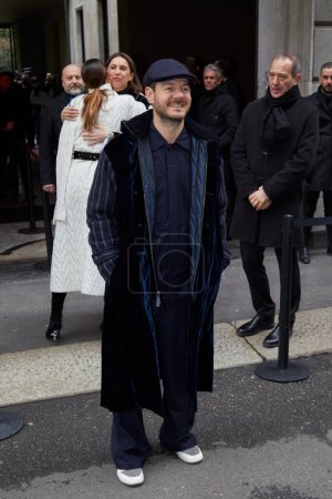 Photo for MILAN, ITALY - JANUARY 16, 2023: Alessandro Cattelan before Giorgio Armani fashion show, Milan Fashion Week street style - Royalty Free Image