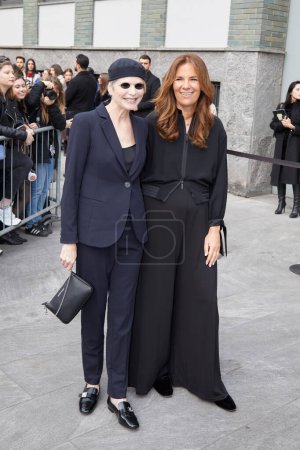 Photo for MILAN, ITALY - FEBRUARY 23, 2023: Roberta Aramni with guest before Emporio Armani fashion show, Milan Fashion Week street style - Royalty Free Image