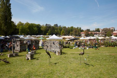 Photo for CARAVINO, ITALY - APRIL 28, 2023: Wrought iron animals sculptures in spring during Tre Giorni per il Giardino fair at Masino Castle near Turin, Italy. - Royalty Free Image