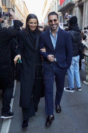 Photo for MILAN, ITALY - JANUARY 15, 2024: Miguel Angel Silvestre before Giorgio Armani fashion show, Milan Fashion Week street style - Royalty Free Image