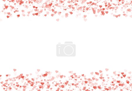 Photo for Confetti-like red hearts scattered unevenly at the top and bottom against a white background, cute romantic backdrop or love inspired decor for Valentine's day, anniversary or engagement celebration - Royalty Free Image