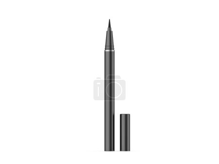 Téléchargez les photos : Eye-liner stylo croquis noir, modèle de maquette de produit cosmétique féminin sur fond blanc isolé, illustration 3d - en image libre de droit