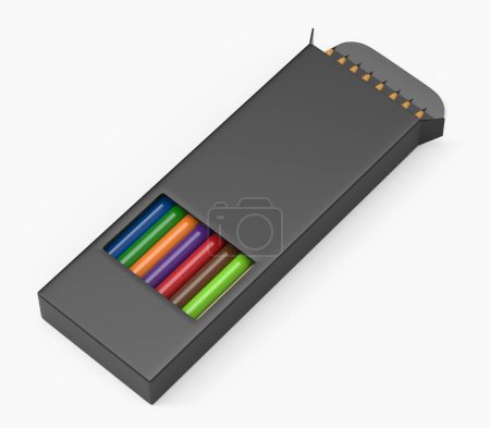 Leere Bleistift-Farbpapierschachtel für Branding und Mockup, 3D-Illustration.