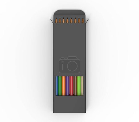Leere Bleistift-Farbpapierschachtel für Branding und Mockup, 3D-Illustration.