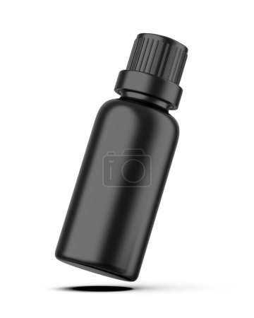 Schwarze Kosmetikflasche mit Schraubverschluss-Attrappe auf isoliertem weißem Hintergrund, bereit für die Designpräsentation, 3D-Illustration
